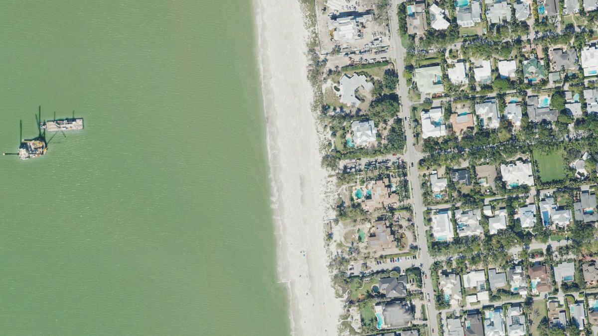 Aerial view of 2nd Avenue North Beach in Naples, Florida, shoreline and surroundings, USDA NAIP imagery from May 2023