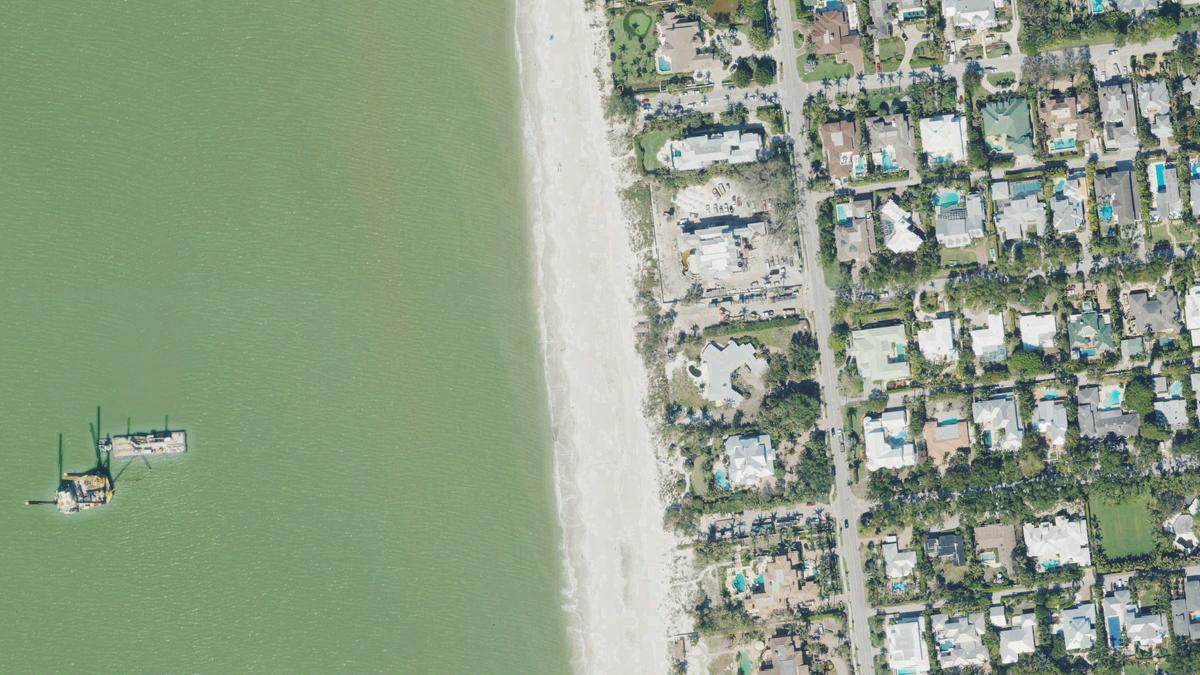 Aerial view of 3rd Avenue North Beach in Naples, Florida, shoreline and surroundings, USDA NAIP imagery from May 2023
