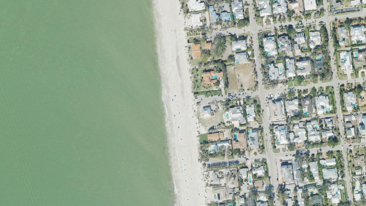 Aerial view of 9th Avenue South Beach in Naples, Florida, shoreline and surroundings, USDA NAIP imagery from May 2023