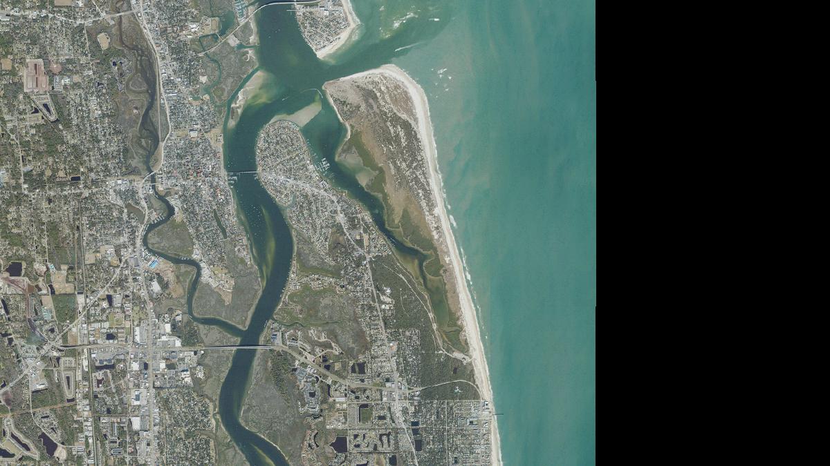 Aerial view of Anastasia State Park in St. Augustine, Florida, shoreline and surroundings, USDA NAIP imagery from May 2023