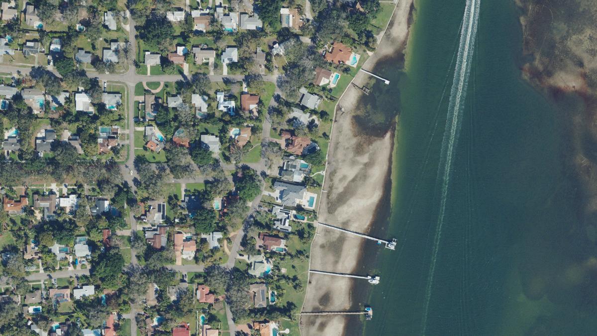 Aerial view of Bahama Beach in St. Petersburg, Florida, shoreline and surroundings, USDA NAIP imagery from May 2023