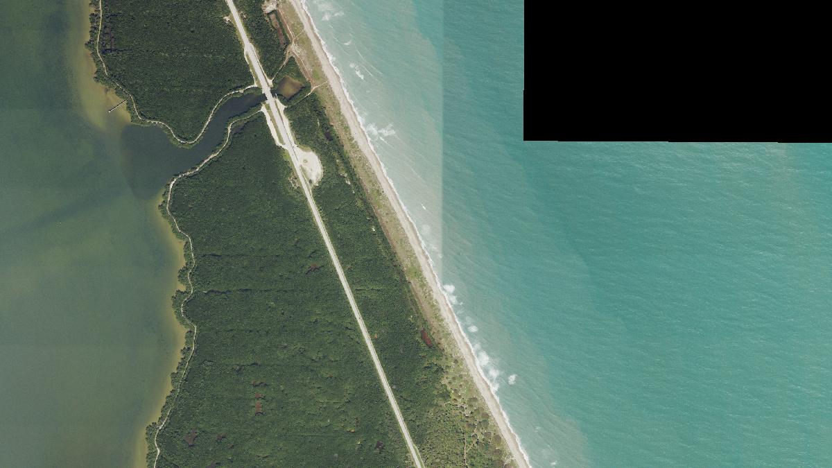 Aerial view of Blind Creek Beach North in Florida, shoreline and surroundings, USDA NAIP imagery from May 2023