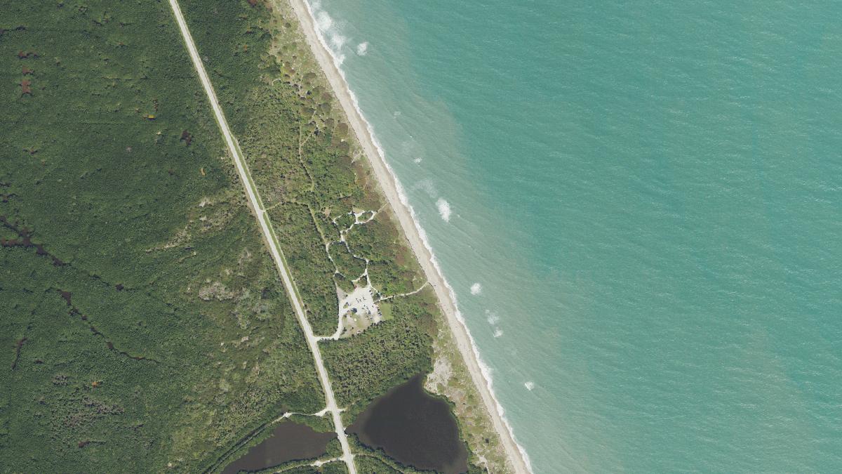 Aerial view of Blind Creek Beach South in Florida, shoreline and surroundings, USDA NAIP imagery from May 2023