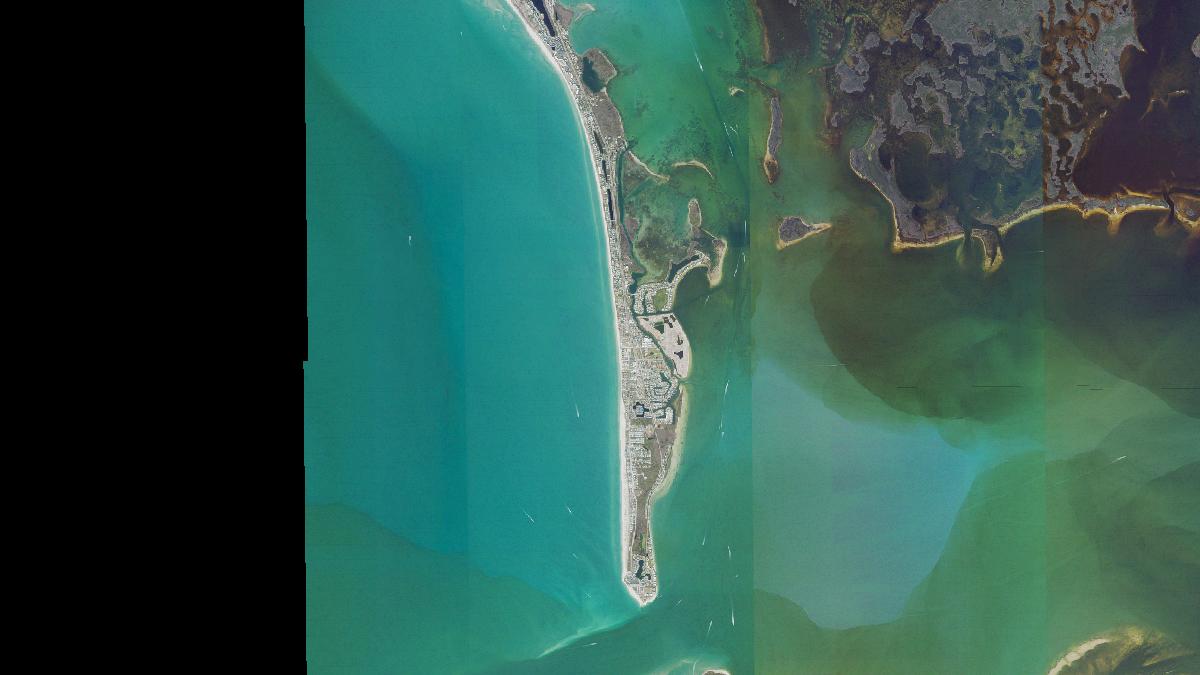 Aerial view of Boca Beach in Boca Grande, Florida, shoreline and surroundings, USDA NAIP imagery from May 2023