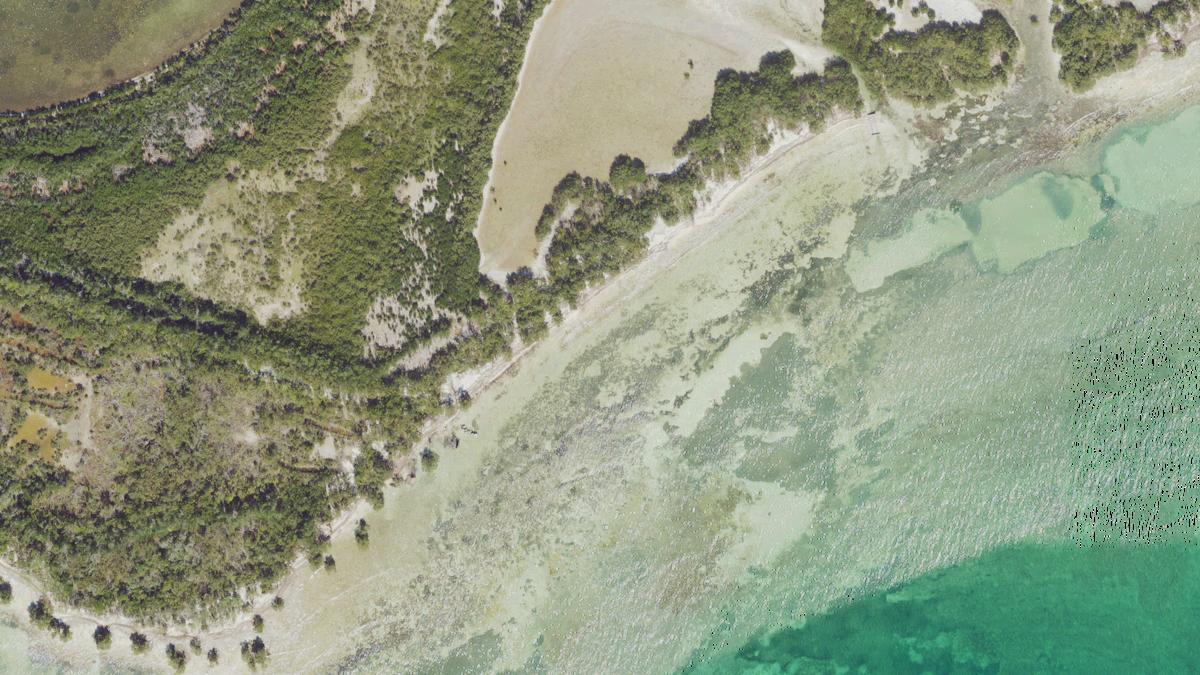 Aerial view of Boca Chica Nude Beach in Key West, Florida, shoreline and surroundings, USDA NAIP imagery from May 2023