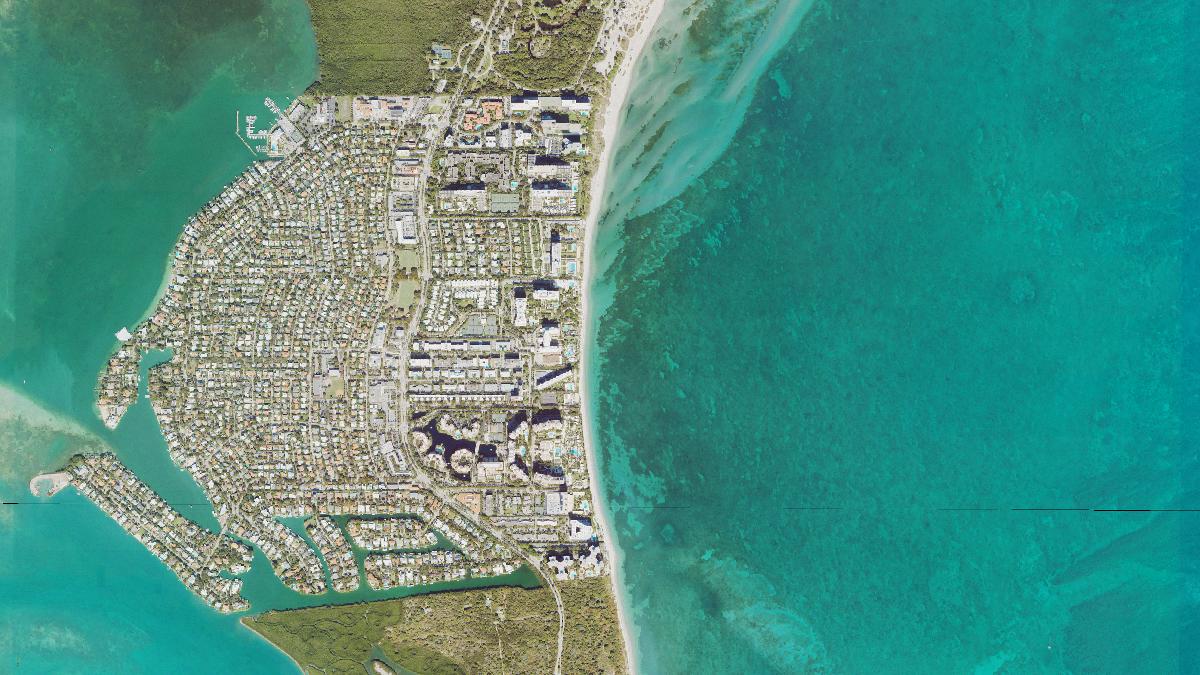 Aerial view of Crandon Park Beach in Key Biscayne, Florida, shoreline and surroundings, USDA NAIP imagery from May 2023