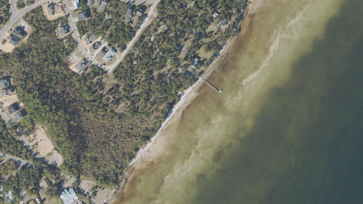 Aerial view of Delwood Beach in Panama City Beach, Florida, shoreline and surroundings, USDA NAIP imagery from May 2023