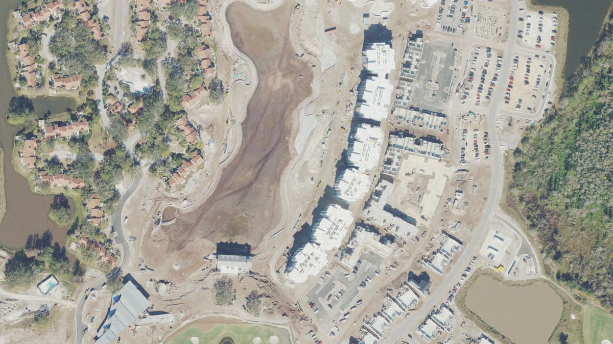 Aerial view of East Beach in Florida, shoreline and surroundings, USDA NAIP imagery from May 2023