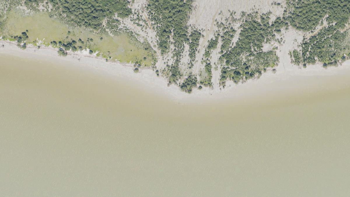 Aerial view of East Clubhouse Beach in Florida, shoreline and surroundings, USDA NAIP imagery from May 2023