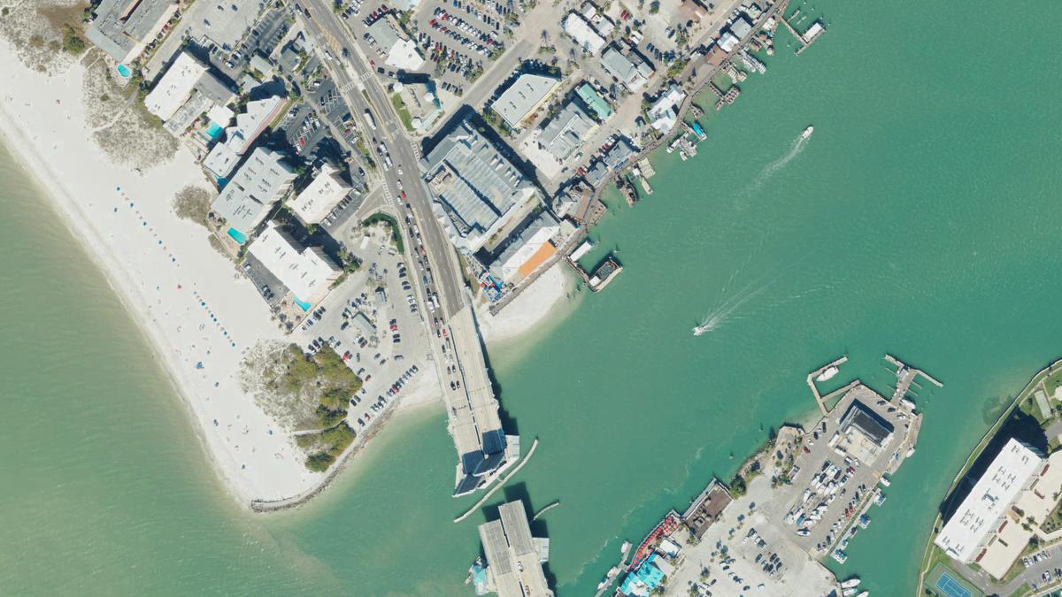 Aerial view of Hubbard's Beach in St. Pete Beach, Florida, shoreline and surroundings, USDA NAIP imagery from May 2023