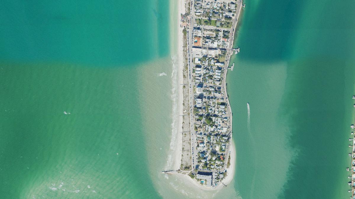 Aerial view of Pasa A Grille Beach in St. Pete Beach, Florida, shoreline and surroundings, USDA NAIP imagery from May 2023