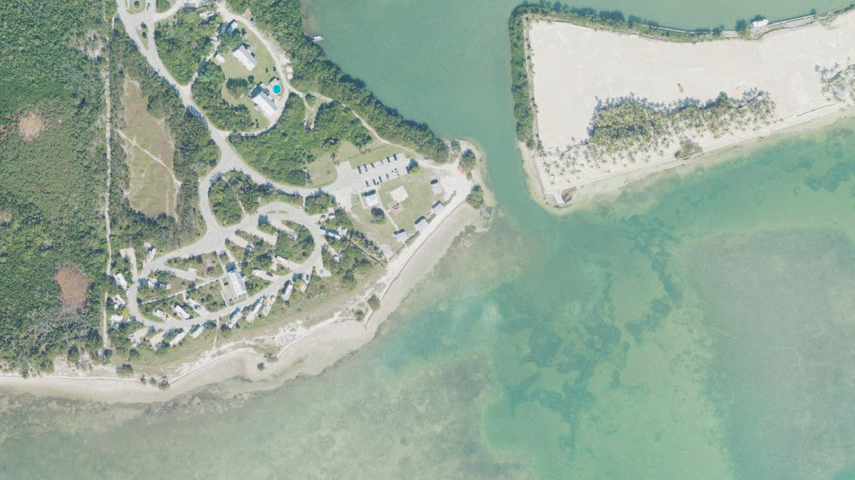 Aerial view of Public Beach in Marathon, Florida, shoreline and surroundings, USDA NAIP imagery from May 2023