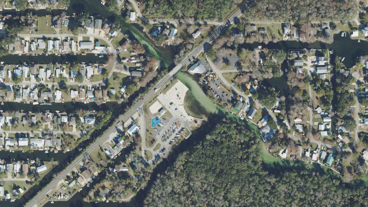 Aerial view of Rogers Park Beach in Florida, shoreline and surroundings, USDA NAIP imagery from May 2023