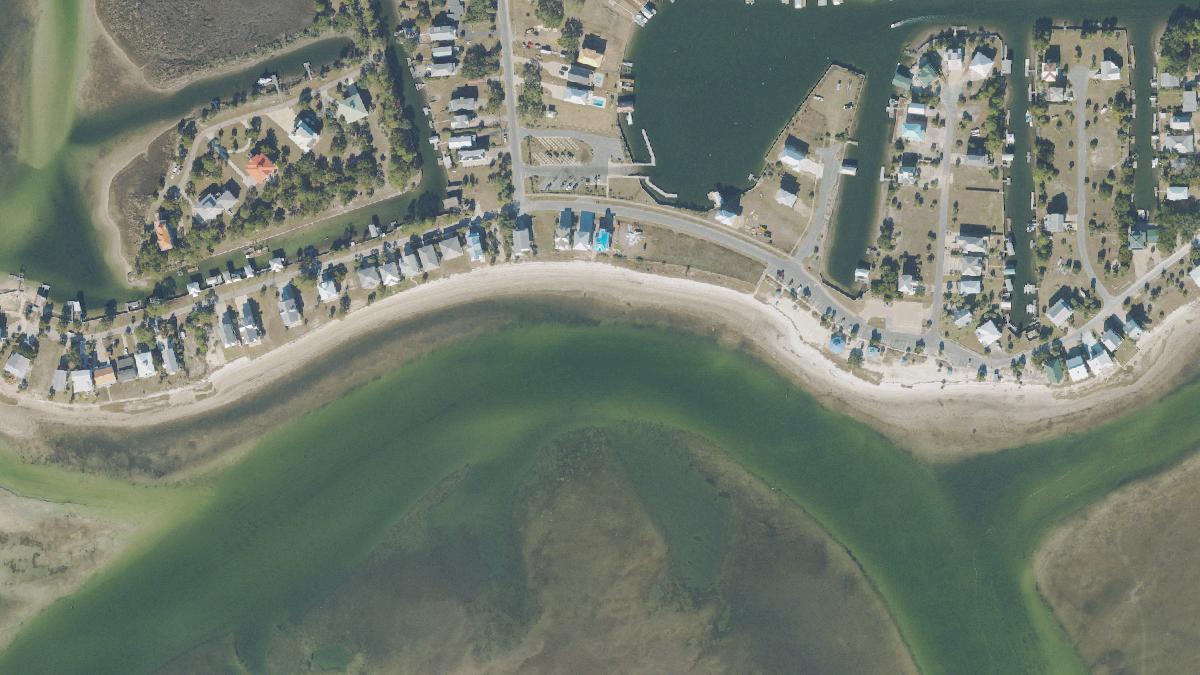 Aerial view of Shell Point Beach in Florida, shoreline and surroundings, USDA NAIP imagery from May 2023