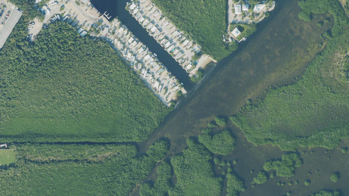 Aerial view of South Beach in Key Largo, Florida, shoreline and surroundings, USDA NAIP imagery from May 2023