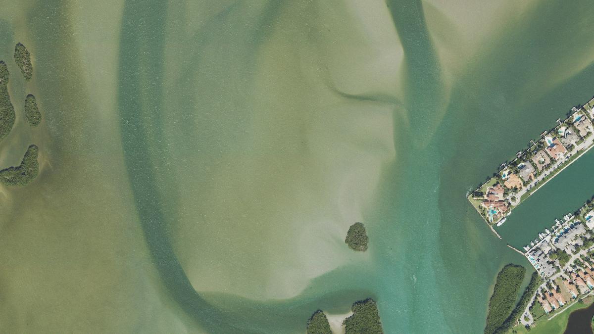 Aerial view of The Saint Lucie North Sandbar in Stuart, Florida, shoreline and surroundings, USDA NAIP imagery from May 2023