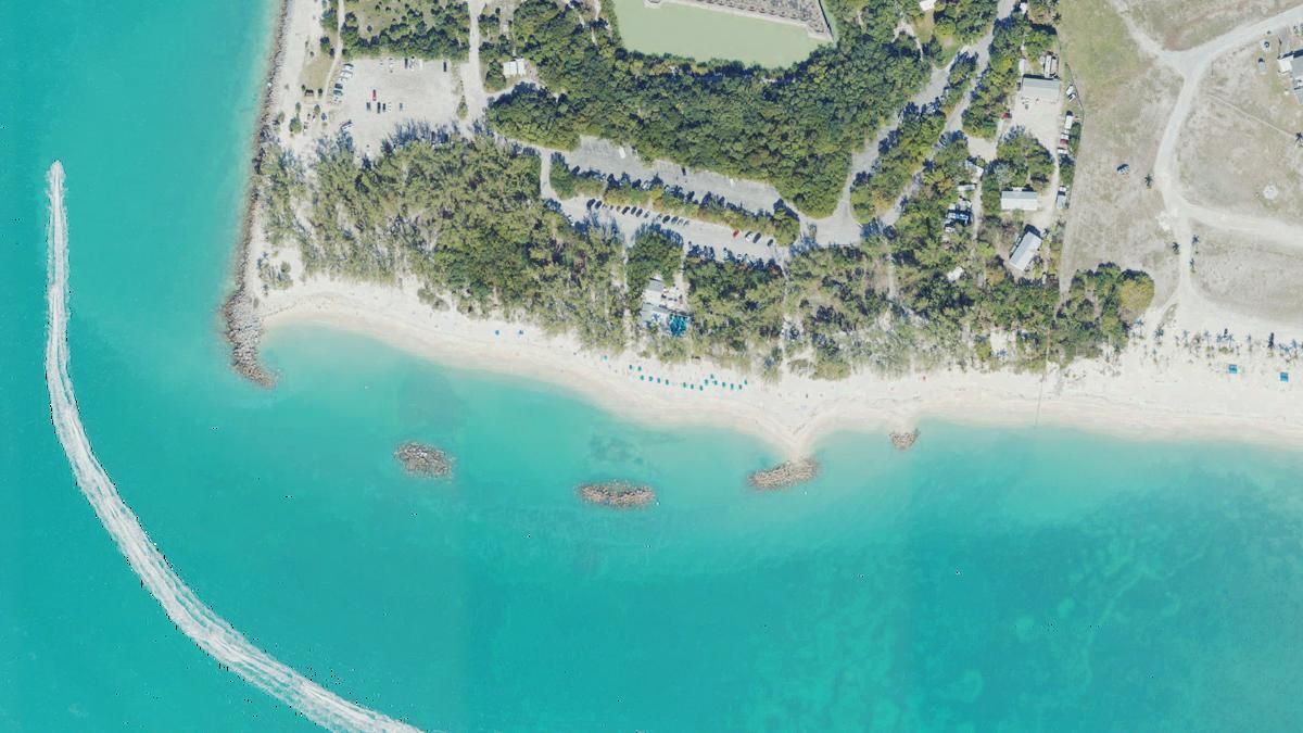 Aerial view of Truman Beach in Key West, Florida, shoreline and surroundings, USDA NAIP imagery from May 2023