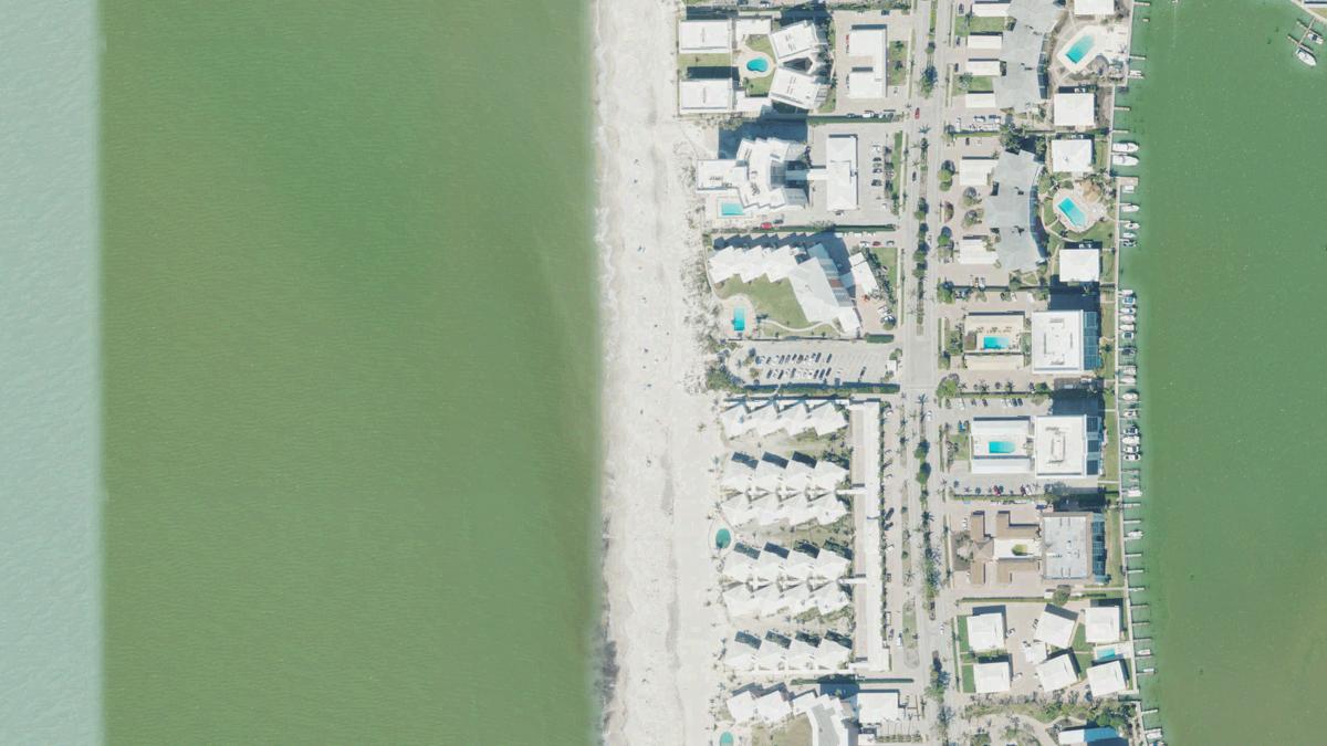 Aerial view of Via Miramar Beach in Naples, Florida, shoreline and surroundings, USDA NAIP imagery from May 2023